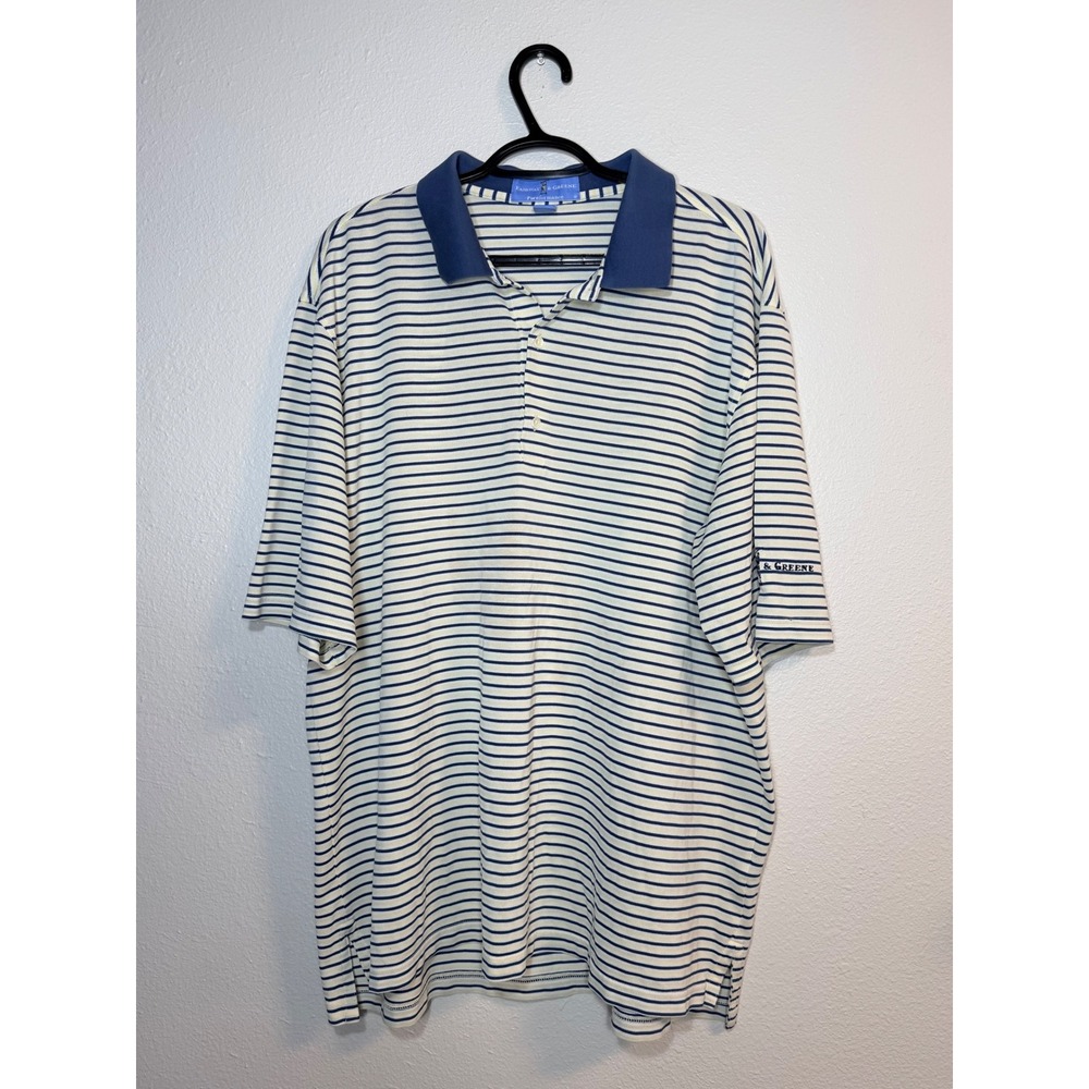 Fairway & Greene Mens XL Pureformance Striped Golf Polo Shirt Blue Yellow White